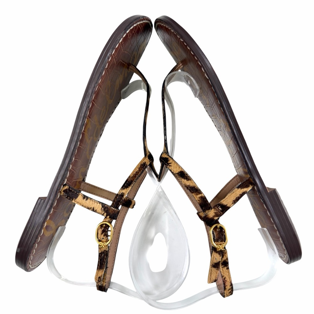Sam Edelman Gigi Thong Flat Sandals in Leopard Brahma Hair Leather Size 8M - Picture 6 of 16
